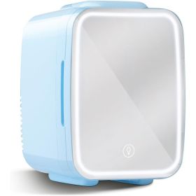 Mini Skincare Fridge with Dimmable LED Mirror, 4Liter/6 Cans Cooler and Warmer for Makeup, Cosmetic, Beauty, Food, Portable Smal