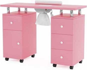 Manicure Table Nail Desk for Nail Tech, Table Station W/Electric Dust Collector, Nail Makeup Beauty Salon Storage Acetone (Color: Pink)