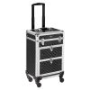 Aluminum Rolling Makeup Train Case, Portable Makeup Organizer Suitcase, Cosmetic Storage Box, Travel Beauty Luggage Trolley