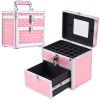 Portable Makeup Box Alloy Make up Train Case Manicure Polish Storage Organzier Beauty Suitcase with Mirror Drawer for Nail Tech