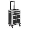Aluminum Rolling Makeup Train Case, Portable Makeup Organizer Suitcase, Cosmetic Storage Box, Travel Beauty Luggage Trolley