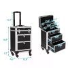 Aluminum Rolling Makeup Train Case, Portable Makeup Organizer Suitcase, Cosmetic Storage Box, Travel Beauty Luggage Trolley