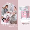 Portable Makeup Box Alloy Make up Train Case Manicure Polish Storage Organzier Beauty Suitcase with Mirror Drawer for Nail Tech